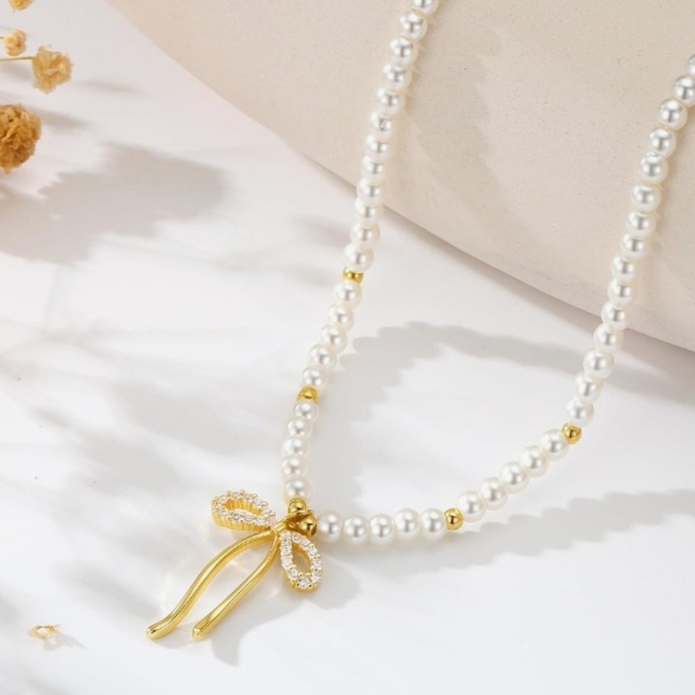 Love Shack Fancy 18 K Gold Plated Bow Necklace Nwt